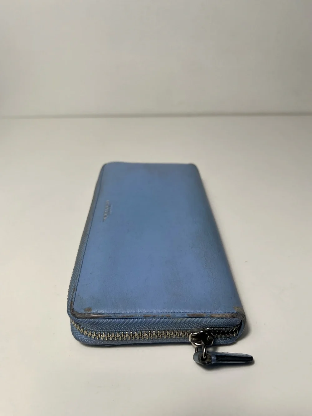 Coach Periwinkle Light Blue Leather Accordion Continental Zip Around Long Wallet